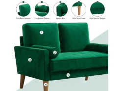 Sofá com 2 assentos escandinavos, mini sofá de braço laminado em Veludo de Adeset, Bolchair da Sala de Livro com Afrestos de Braço, 121x77x87cm - Verde