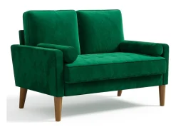 Sofá com 2 assentos escandinavos, mini sofá de braço laminado em Veludo de Adeset, Bolchair da Sala de Livro com Afrestos de Braço, 121x77x87cm - Verde