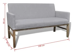 Sofá com almofada acolchoada 140 x 65 x 85 cm tecido de madeira de seringueira cinza claro 02_0020274
