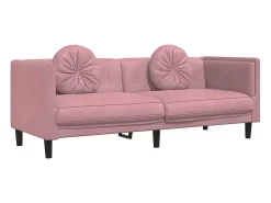 Sofá com almofadões 3 lugares veludo rosa