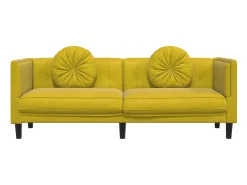 Sofá com almofadões 3 lugares veludo amarelo PT690131