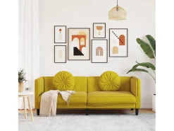 Sofá com almofadões 3 lugares veludo amarelo PT690131