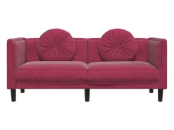 Sofá com almofadões 2 lugares veludo vermelho tinto PT679460