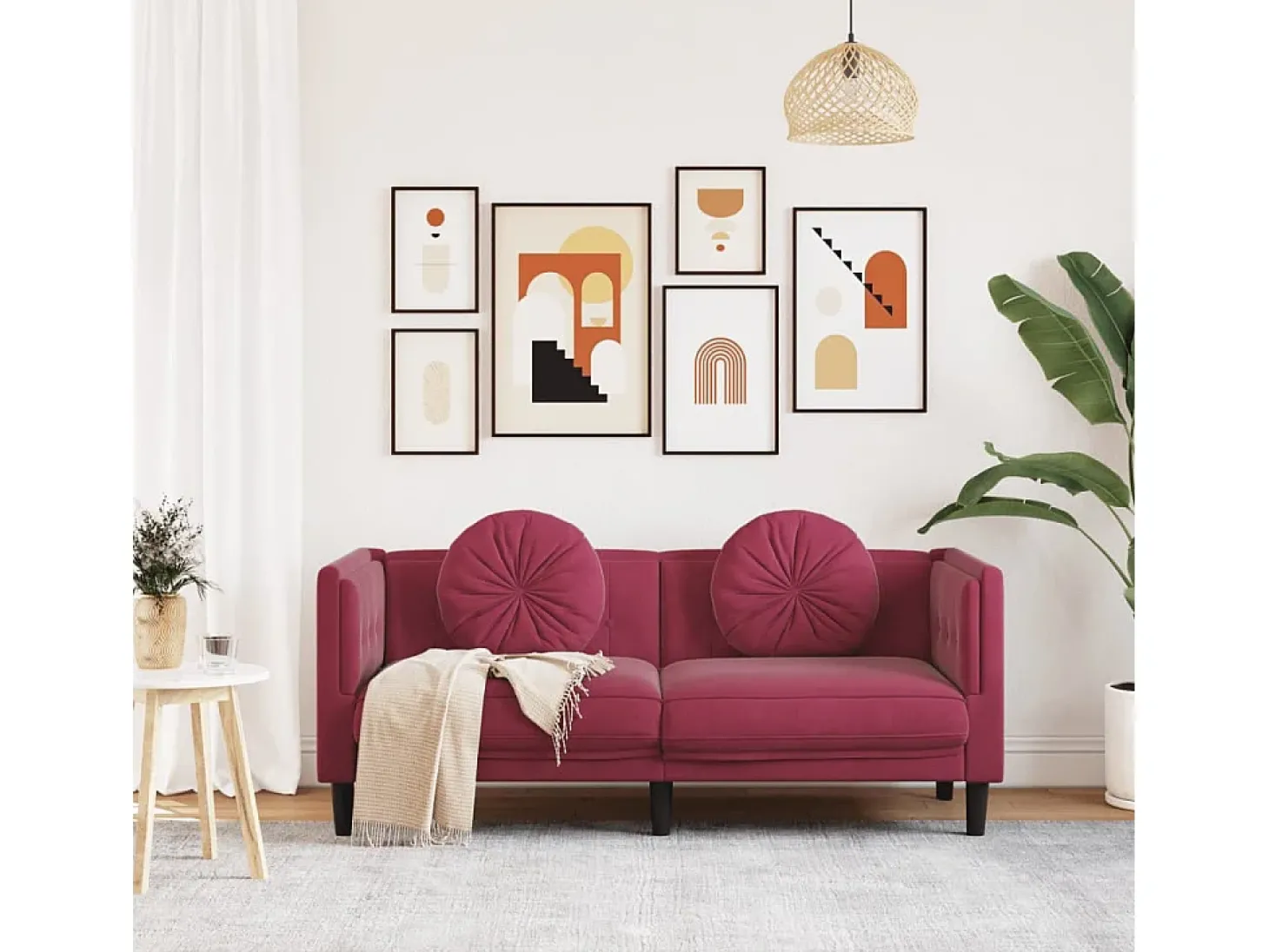 Sofá com almofadões 2 lugares veludo vermelho tinto PT679460