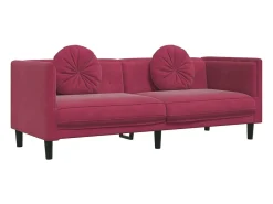 Sofá com almofadões 3 lugares veludo vermelho tinto PT848072