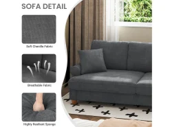Sofá com conforto de 3 -sete, tecido de lagarta, com apoios de braços, almofadas e 2 travesseiros, carga máxima 365 kg - 220x76x86 cm