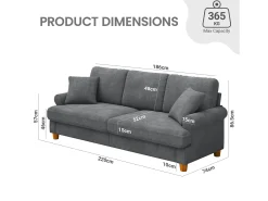 Sofá com conforto de 3 -sete, tecido de lagarta, com apoios de braços, almofadas e 2 travesseiros, carga máxima 365 kg - 220x76x86 cm