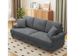 Sofá com conforto de 3 -sete, tecido de lagarta, com apoios de braços, almofadas e 2 travesseiros, carga máxima 365 kg - 220x76x86 cm