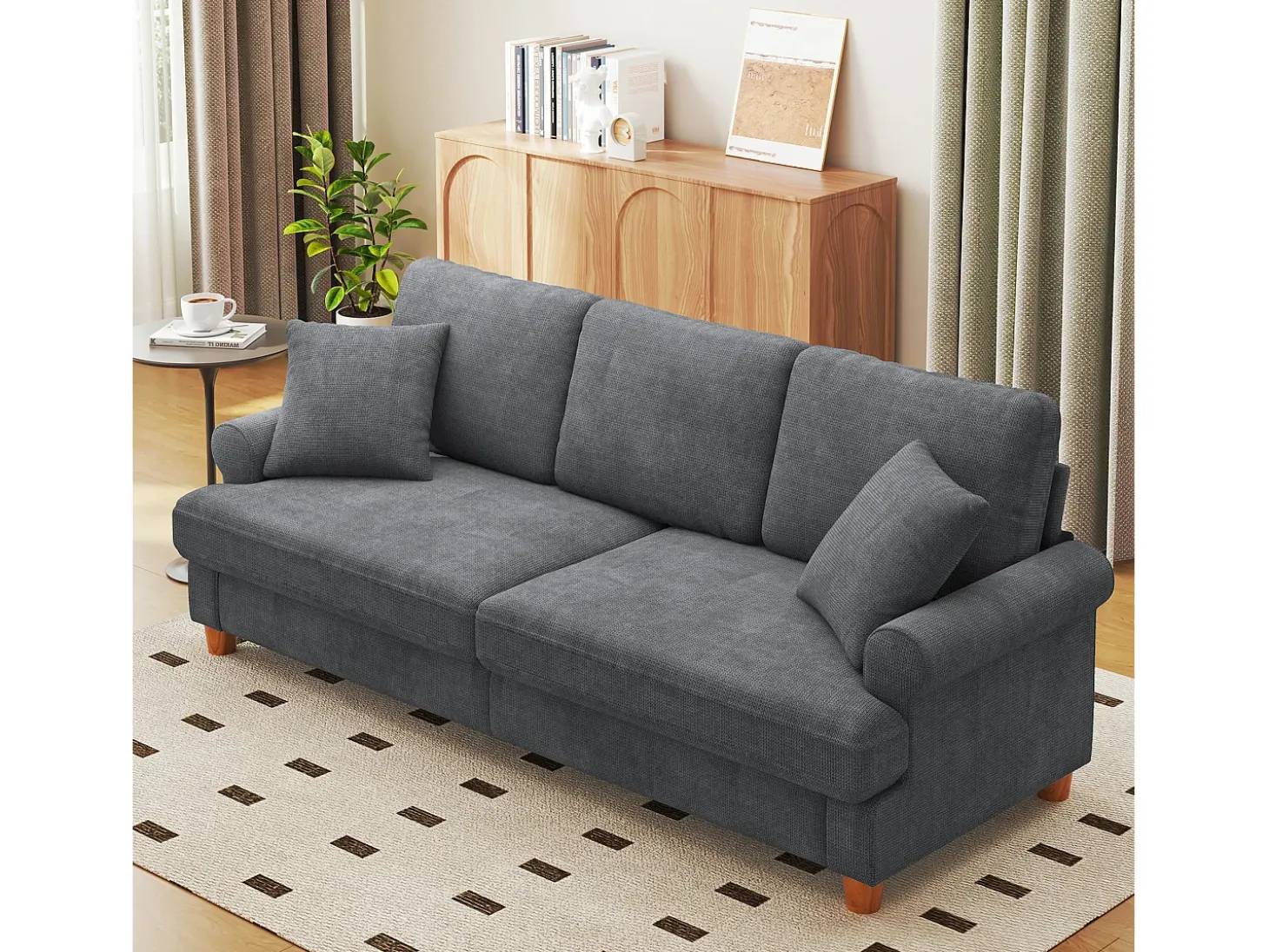 Sofá com conforto de 3 -sete, tecido de lagarta, com apoios de braços, almofadas e 2 travesseiros, carga máxima 365 kg - 220x76x86 cm