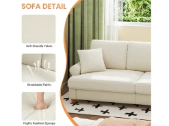 Sofá com conforto de 3 -sete, tecido de lagarta, com apoios de braços, almofadas e 2 travesseiros, carga máxima 365 kg - 220x76x86 cm