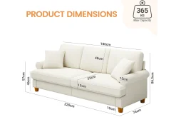 Sofá com conforto de 3 -sete, tecido de lagarta, com apoios de braços, almofadas e 2 travesseiros, carga máxima 365 kg - 220x76x86 cm