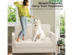 Sofá Comfort de 2 -Setter em Teddy Beige Velvet, com assento profundo de 55 cm e apoios de braços - 128x78x89cm