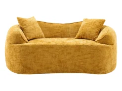 Sofá compacto de 2 lugares com apoios de braço e almofadas, amarelo