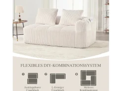 Sofá confortável de 2 lugares - 158 x 93 x 61 cm - não requer montagem - com almofadas de encosto e bolso - veludo - bege