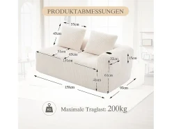 Sofá confortável de 2 lugares - 158 x 93 x 61 cm - não requer montagem - com almofadas de encosto e bolso - veludo - bege