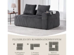 Sofá confortável de 2 lugares - 158 x 93 x 61 cm - não requer montagem - com almofadas de encosto + almofadas com bolso - veludo - cinza