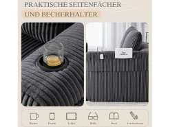 Sofá confortável de 2 lugares - 158 x 93 x 61 cm - não requer montagem - com almofadas de encosto + almofadas com bolso - veludo - cinza