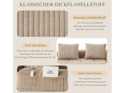 Sofá confortável de 2 lugares - 158 x 93 x 61 cm - não requer montagem - com almofadas de encosto + bolso - veludo - cáqui