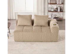 Sofá confortável de 2 lugares - 158 x 93 x 61 cm - não requer montagem - com almofadas de encosto + bolso - veludo - cáqui