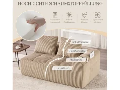 Sofá confortável de 2 lugares - 158 x 93 x 61 cm - não requer montagem - com almofadas de encosto + bolso - veludo - cáqui