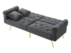 Sofá contemporâneo 2 lugares - Veludo - Encosto ajustável em 3 níveis - Cinza
