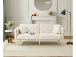 Sofá contemporâneo 2 lugares - Veludo - Encosto ajustável em 3 níveis - Bege