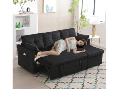 Sofá conversível de 3 lugares - 206 x 130 x 88 cm - sofá modular - com armazenamento - veludo - preto