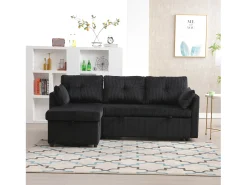 Sofá conversível de 3 lugares - 206 x 130 x 88 cm - sofá modular - com armazenamento - veludo - preto