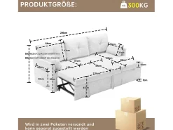 Sofá conversível de 3 lugares - 206 x 130 x 88 cm - sofá modular - com armazenamento - veludo - preto