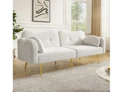 Sofá conversível de 2 lugares - 175 x 79 x 82 cm - com encosto ajustável - pés de metal dourado - veludo - branco