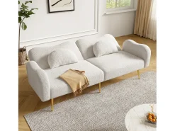 Sofá conversível de 2 lugares - 175 x 79 x 82 cm - com encosto ajustável - pés de metal dourado - veludo - branco