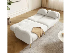 Sofá conversível de 2 lugares - 175 x 79 x 82 cm - com encosto ajustável - pés de metal dourado - veludo - branco