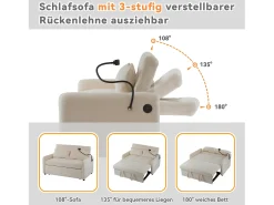Sofá conversível de 2 lugares com encosto ajustável - Suporte e tomada USB - Tecido Chenille - Função dormir - Bege