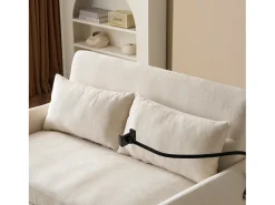 Sofá conversível de 2 lugares com encosto ajustável - Suporte e tomada USB - Tecido Chenille - Função dormir - Bege