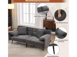 Sofá conversível de 2 lugares - 167,5 x 73 x 70 cm - Encosto reclinável em 3 posições (100°–180°) - Tecido - cinza