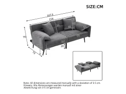Sofá conversível de 2 lugares - 167,5 x 73 x 70 cm - Encosto reclinável em 3 posições (100°–180°) - Tecido - cinza