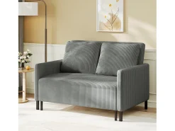 Sofá conversível de 2 lugares Clique clique, veludo cinza com nervuras, sono de 170 cm, colchão de 10 cm, para estúdio/sala de estar/quarto