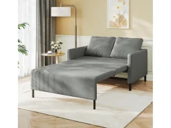 Sofá conversível de 2 lugares Clique clique, veludo cinza com nervuras, sono de 170 cm, colchão de 10 cm, para estúdio/sala de estar/quarto