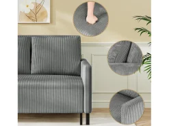 Sofá conversível de 2 lugares Clique clique, veludo cinza com nervuras, sono de 170 cm, colchão de 10 cm, para estúdio/sala de estar/quarto