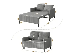 Sofá conversível de 2 lugares Clique clique, veludo cinza com nervuras, sono de 170 cm, colchão de 10 cm, para estúdio/sala de estar/quarto