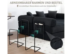 Sofá conversível de 4 lugares - 270 x 180 x 64 cm - design modular - veludo - preto
