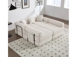 Sofá conversível de 4 lugares - 270 x 180 x 64 cm - design modular - veludo - bege