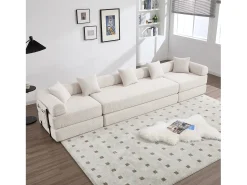 Sofá conversível de 4 lugares - 270 x 180 x 64 cm - design modular - veludo - bege