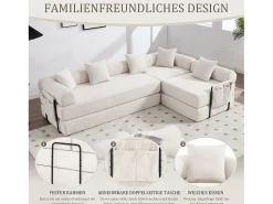 Sofá conversível de 4 lugares - 270 x 180 x 64 cm - design modular - veludo - bege