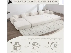 Sofá conversível de 4 lugares - 270 x 180 x 64 cm - design modular - veludo - bege