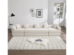 Sofá conversível de 4 lugares - 270 x 180 x 64 cm - design modular - veludo - bege