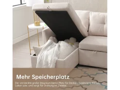Sofá conversível de 3 lugares - 206 x 130 x 88 cm - sofá modular - com armazenamento - veludo - bege