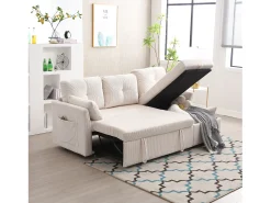 Sofá conversível de 3 lugares - 206 x 130 x 88 cm - sofá modular - com armazenamento - veludo - bege