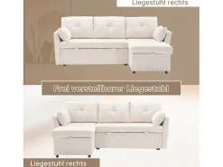 Sofá conversível de 3 lugares - 206 x 130 x 88 cm - sofá modular - com armazenamento - veludo - bege