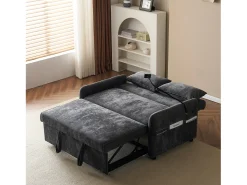 Sofá conversível de 2 lugares com encosto ajustável - Suporte e tomada USB - Tecido Chenille - Função dormir - Cinza